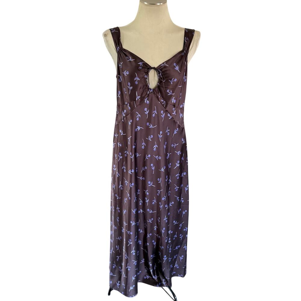 Vtg Y2K 2000s Purple Floral Babydoll Cutout Maxi Slip Dress Sz L Fairy